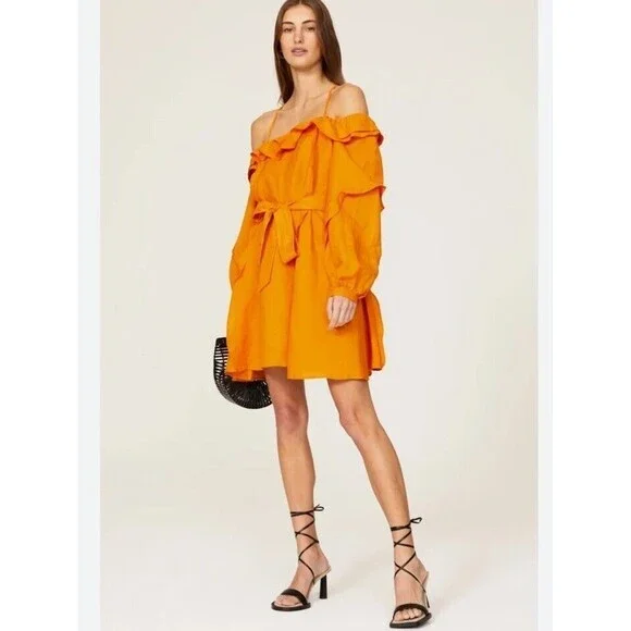 Marissa Webb Linen Womans Dress Sz 4 Colorful Beachy Coquette - Picture 1 of 9